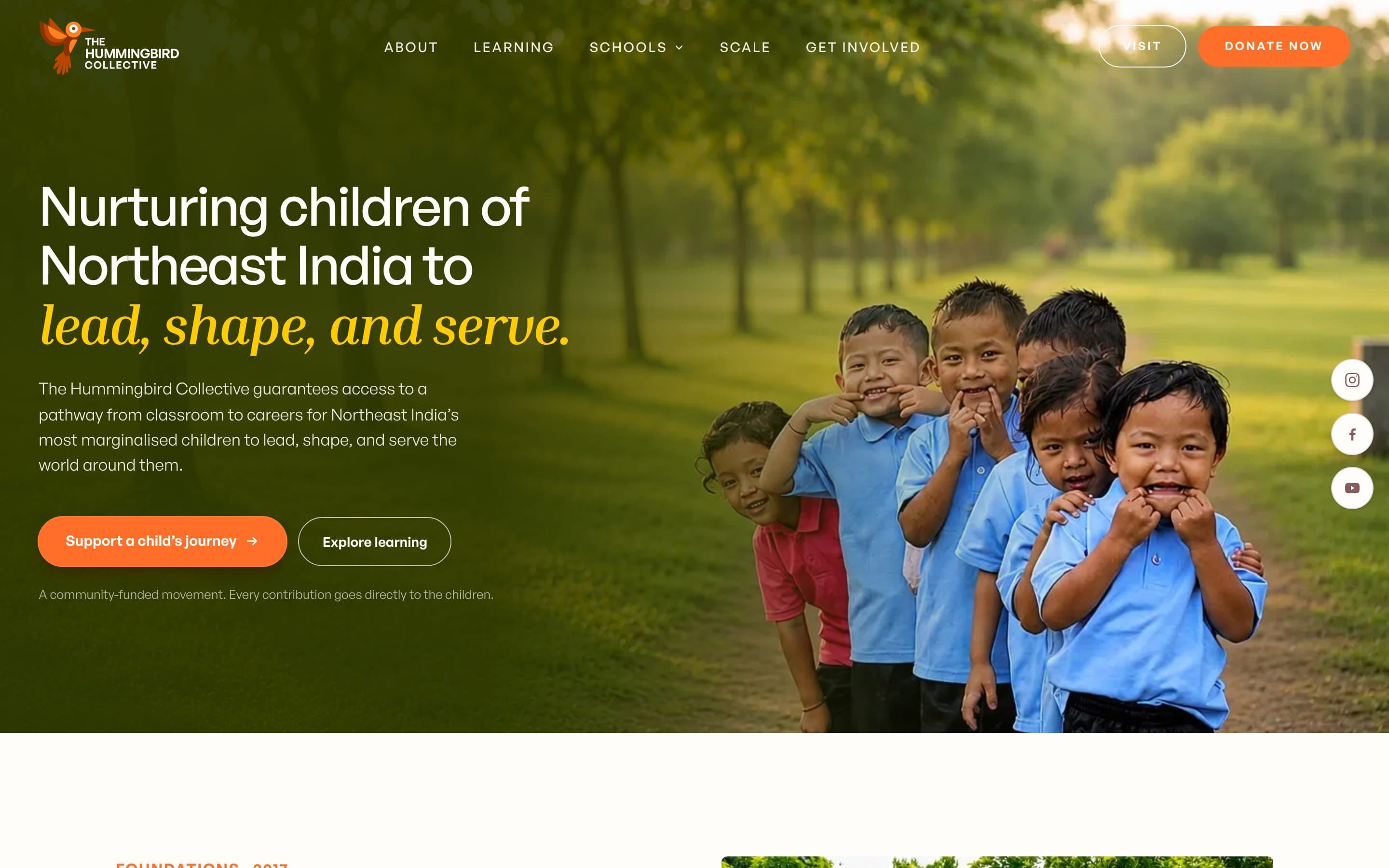 The Hummingbird Collective homepage: nurturing children of Northeast India, with support and visit paths